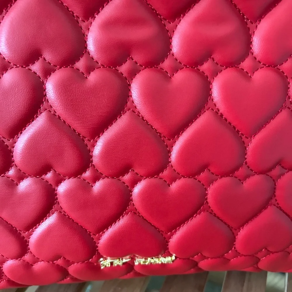NWT-BESTY JOHNSON Red Quilted Heart Shoulder Bag Studded Straps